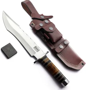 GCS Handmade Stacked Leather Handdle D2 Steel Blade Knife with Full Tang Handle and Leather Sheath for Bushcrafting, Hunting, Camping, Outdoor, Survival and EDC GCS 265