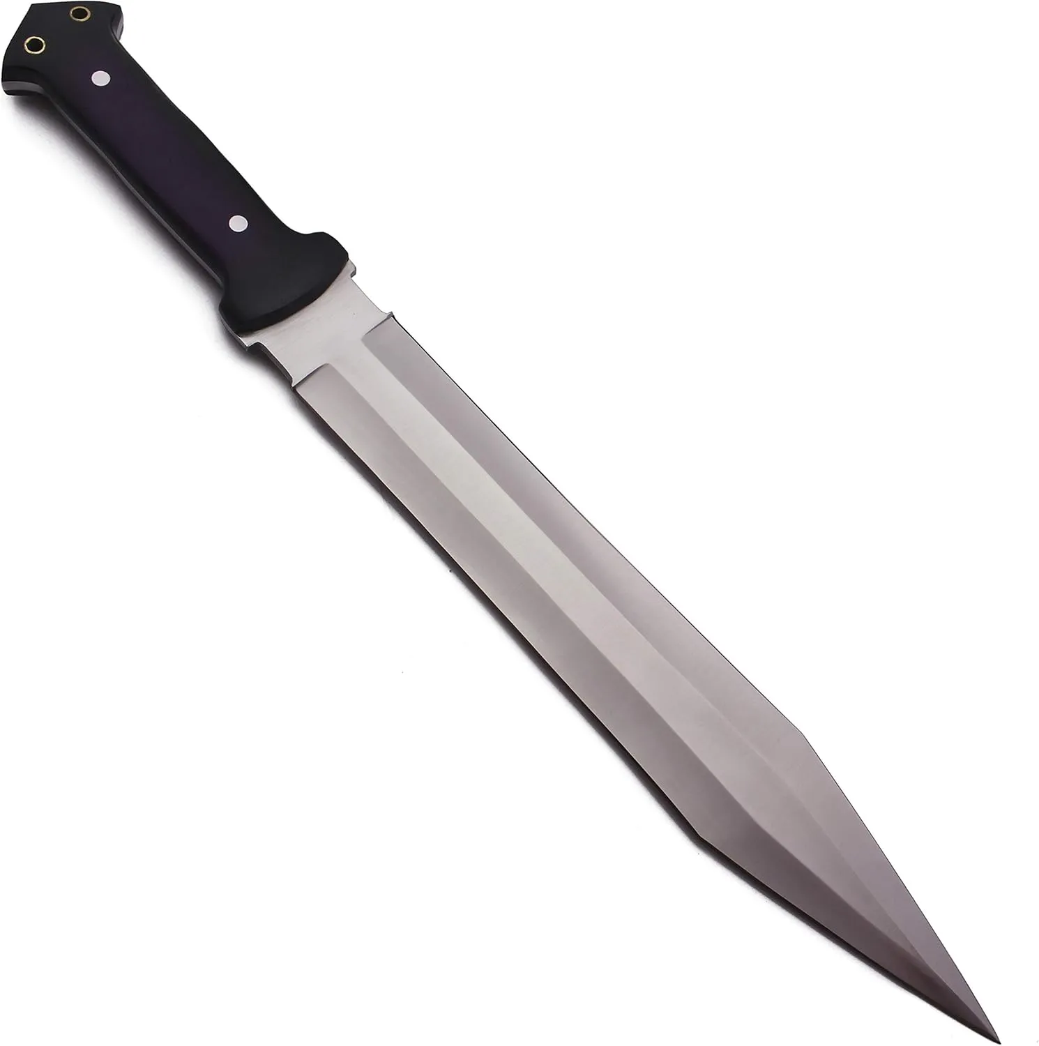 GCS Handmade Survival Hunting Knife and Bowie Dagger Black G10 Handle with Brown Leather Right or Left Hand Horizontal Fixed Blade Knife Sheath & Sharpening Stone (D2-16.5" Trail Master)