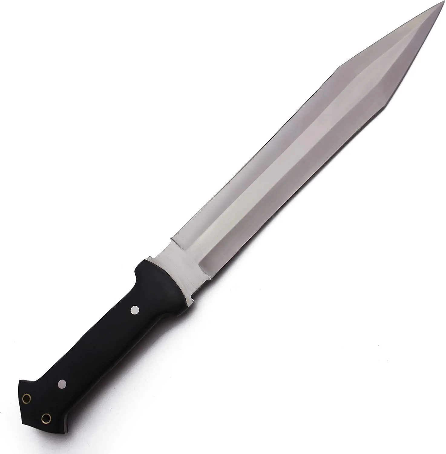 GCS Handmade Survival Hunting Knife and Bowie Dagger Black G10 Handle with Brown Leather Right or Left Hand Horizontal Fixed Blade Knife Sheath & Sharpening Stone (D2-16.5" Trail Master)