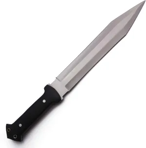 GCS Handmade Survival Hunting Knife and Bowie Dagger Black G10 Handle with Brown Leather Right or Left Hand Horizontal Fixed Blade Knife Sheath & Sharpening Stone (D2-16.5" Trail Master)