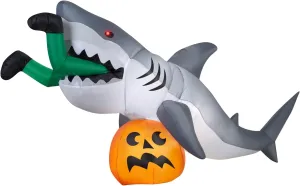 Gemmy Animated Halloween Inflatable Shark Snack Scene, 4 ft Tall, Multi