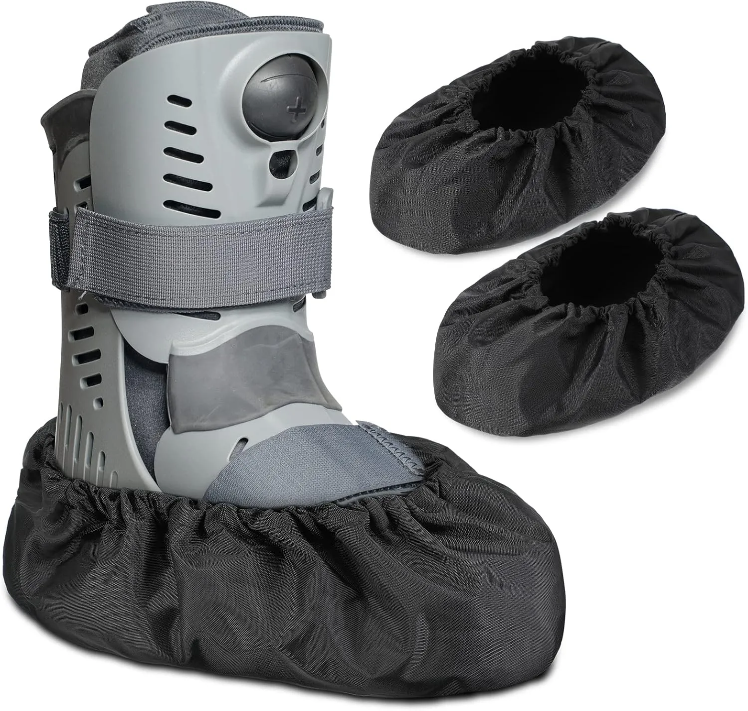 Geyoga 2 Pcs Fracture Walking Boot Cover Oxford Cloth Non Slip Reusable Shoe Covers for Non Skid Foot Brace Recovery Shoes Covers with Rubber Sole(Large,Black)