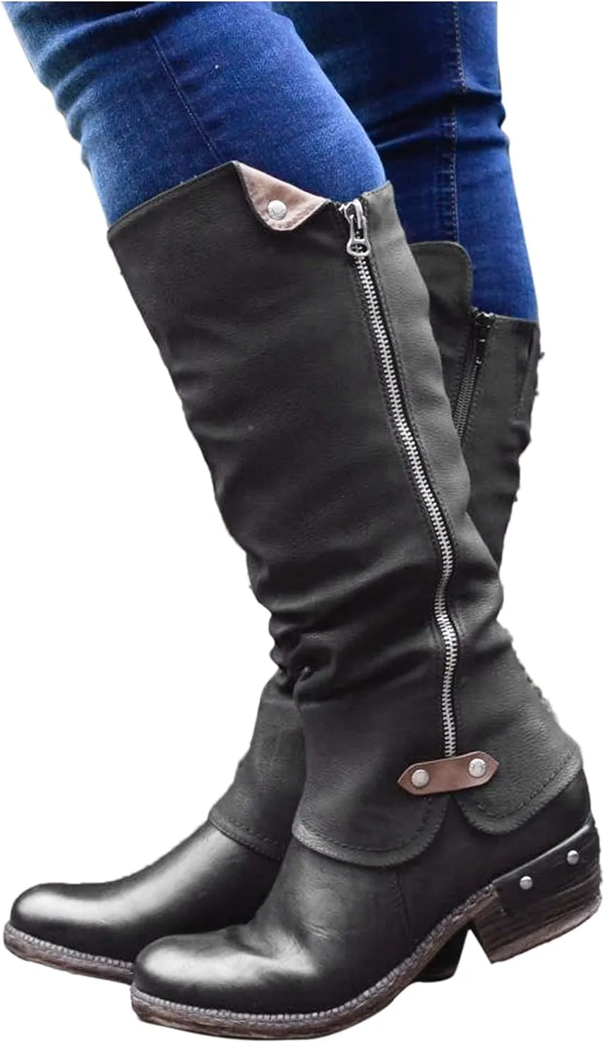 Gibobby Cowboy Boots for Women Low Heel Womens Wedge Ankle Boots V Cut Chunky Heels Tassels Side Zipper Booties 52