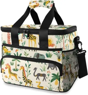 Giraffes Elephants Forest Animal Cooler Bag Insulated Cooler Soft Sided Cooler 24 Can Portable Picnic Bag Large Leakproof Lunch Bag Box for Beach Grocery Camping Travel Car Men Women