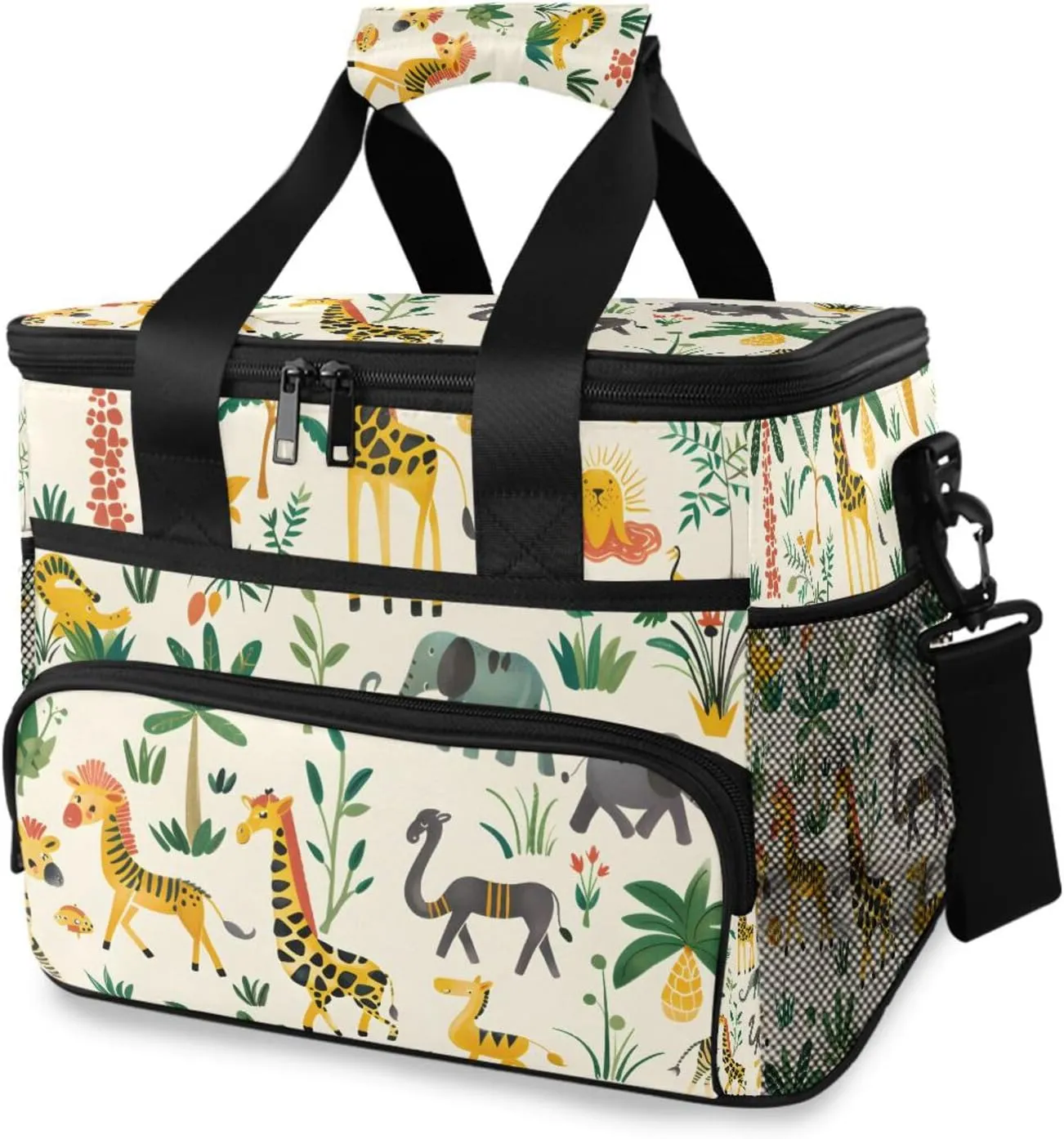 Giraffes Elephants Forest Animal Cooler Bag Insulated Cooler Soft Sided Cooler 24 Can Portable Picnic Bag Large Leakproof Lunch Bag Box for Beach Grocery Camping Travel Car Men Women