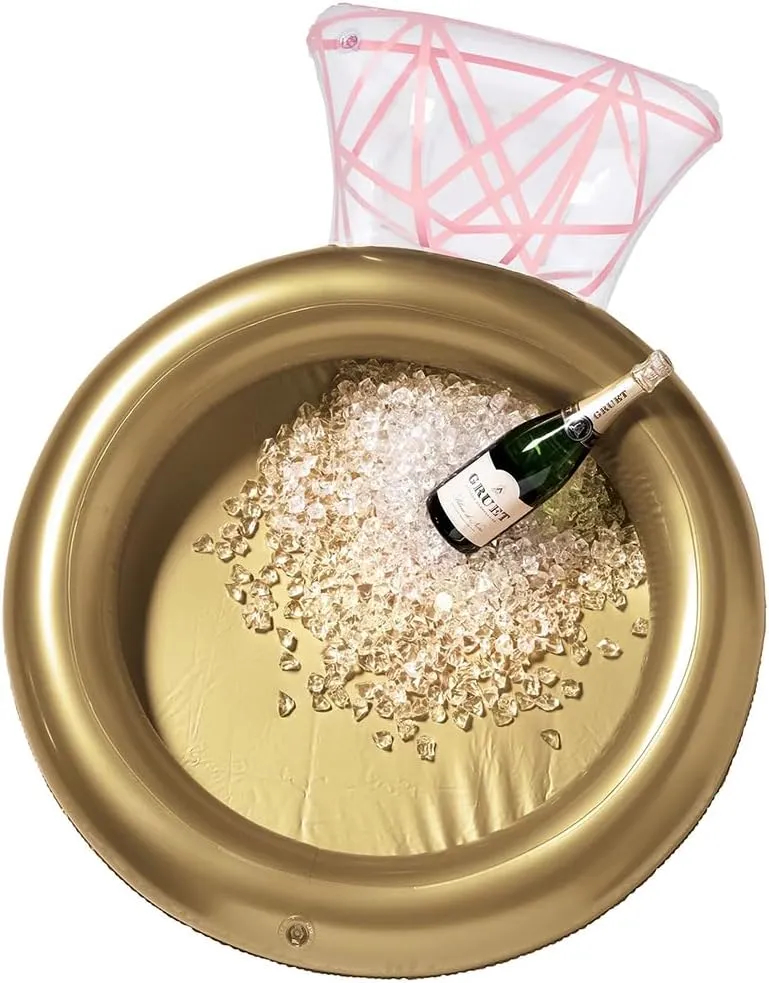 Gold & Pink Diamond Ring Inflatable Cooler (31.8" x 44.8") - 1 Pc. | Eye-Catching Design, Perfect for Weddings, Bridal Showers, Bachelorette Parties, Pool Parties, Celebrations, & More