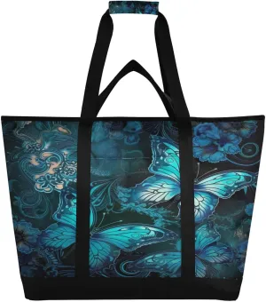 Gold Butterfly Reusable Insulated Lunchbox Cooler Bag, Leakproof Kitchen Grocery Bag Collapsible Portable Cooler Tote Bag for Picnic, Camping, Office, Travel