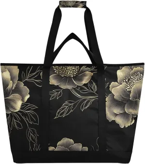 Gold Rose Black Large Insulated Cooler Bag, Collapsible Soft Cooler Makes a Perfect Insulated Grocery Bag, Food Delivery Bag, Travel Insulated Bag or Beach Cooler Bags