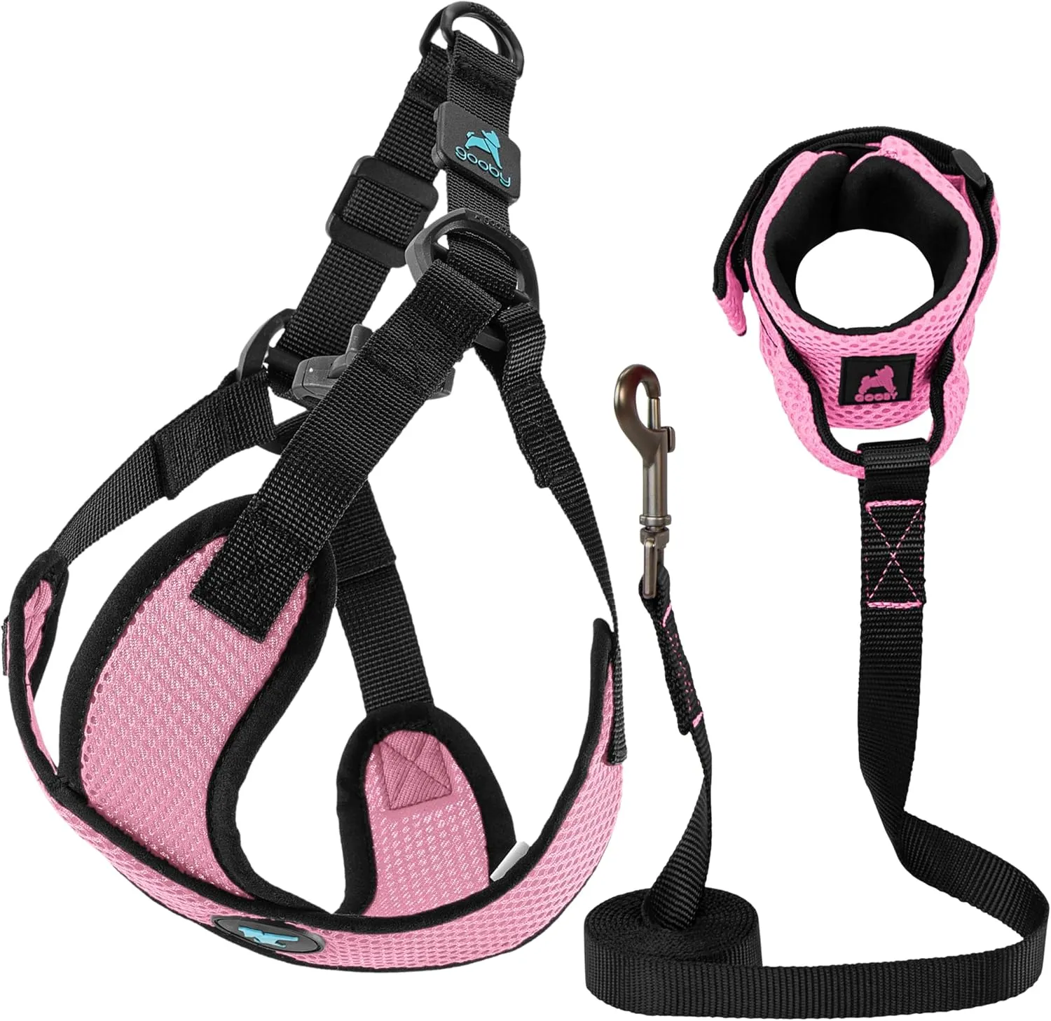 Gooby Comfort X Step in Lite Harness and Mesh Wristband Surfer Leash Set-Pink, Small, 6 FT-Choke Free and Escape Free Harness with Breathable Mesh and Mesh Handsfree Leash for Small and Medium Dog