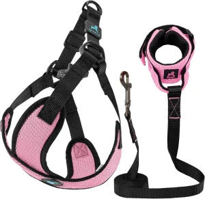 Gooby Comfort X Step in Lite Harness and Mesh Wristband Surfer Leash Set-Pink, Small, 6 FT-Choke Free and Escape Free Harness with Breathable Mesh and Mesh Handsfree Leash for Small and Medium Dog