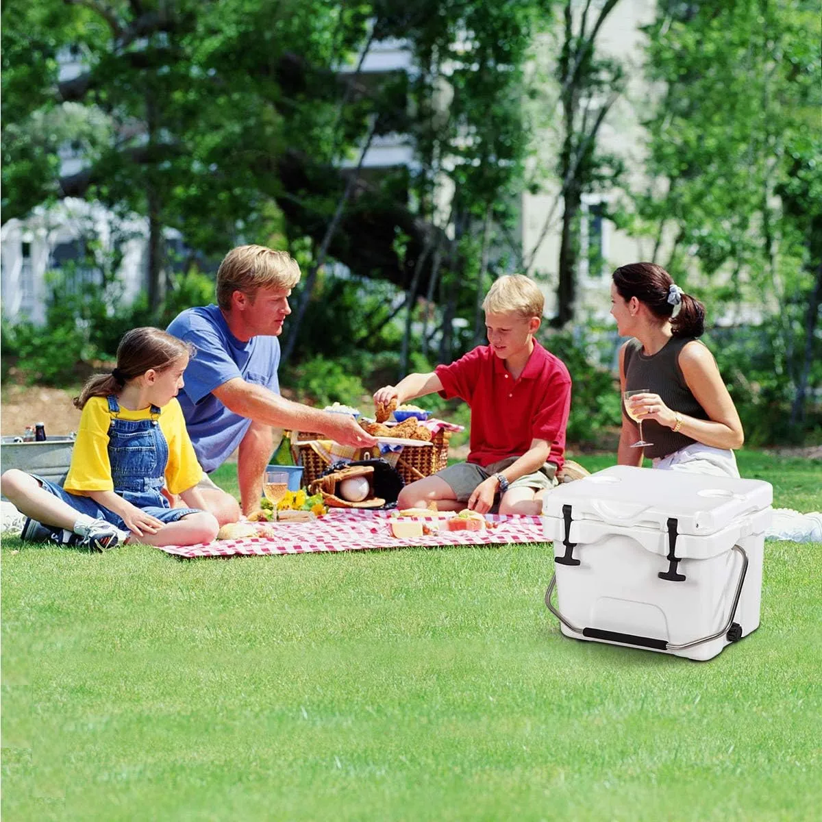 Goplus 16 Quart Cooler, 24-Can Capacity Ice Chest with 2 Cup Holders, 3-5 Days Ice Retention, Portable Insulated Ice Box for Camping, Fishing Outdoor Activities