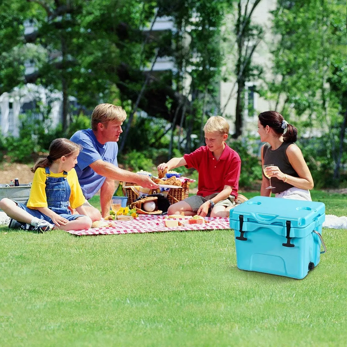 Goplus 16 Quart Cooler, 24-Can Capacity Ice Chest with 2 Cup Holders, 3-5 Days Ice Retention, Portable Insulated Ice Box for Camping, Fishing Outdoor Activities