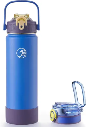 GOSWAG 24 oz Insulated Stainless Steel Water Bottle, Sports Water Bottle with Straw/No Straw Options, 2 Lids, Handle, Silicone Boot for School and Travel, Thermos with Double-Wall Vacuum Insulation