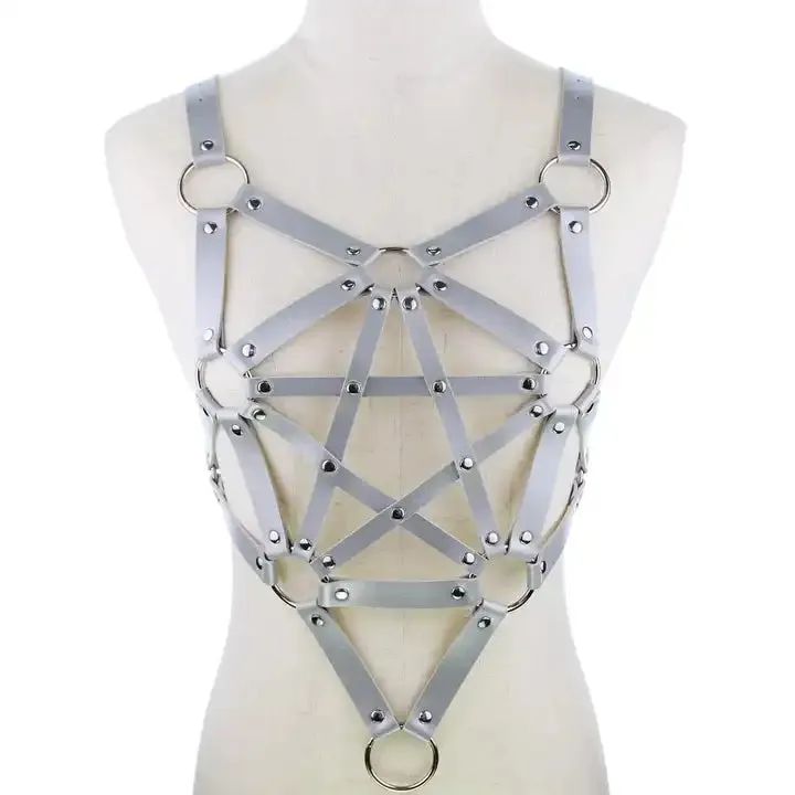 Gothic Pentagram Leather Harness