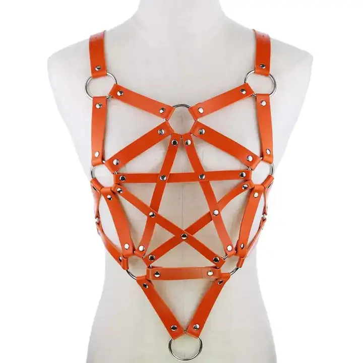 Gothic Pentagram Leather Harness