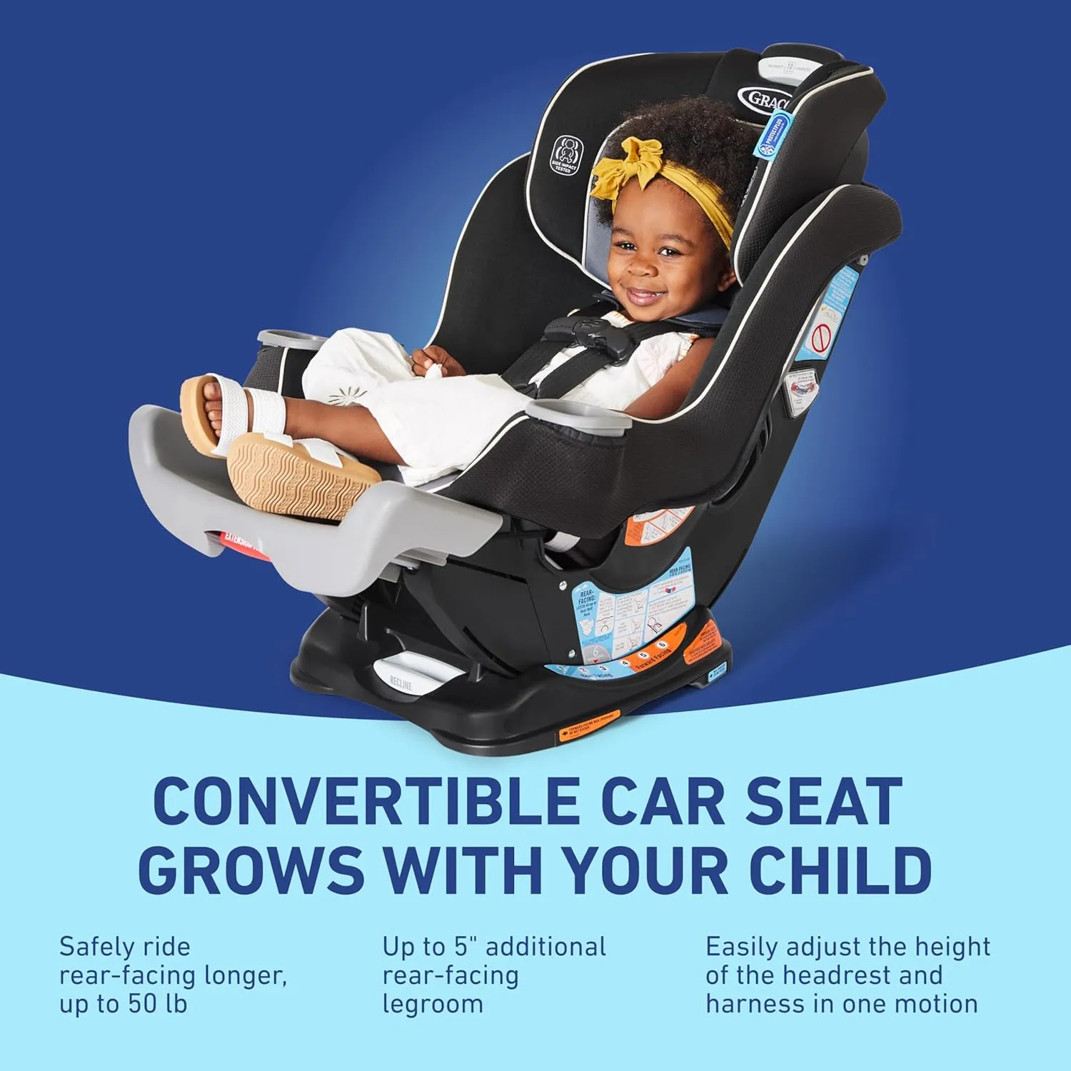 Graco Extend2Fit Convertible Car Seat, Spire, Safe and Comfortable Ride Designed for Growing Children