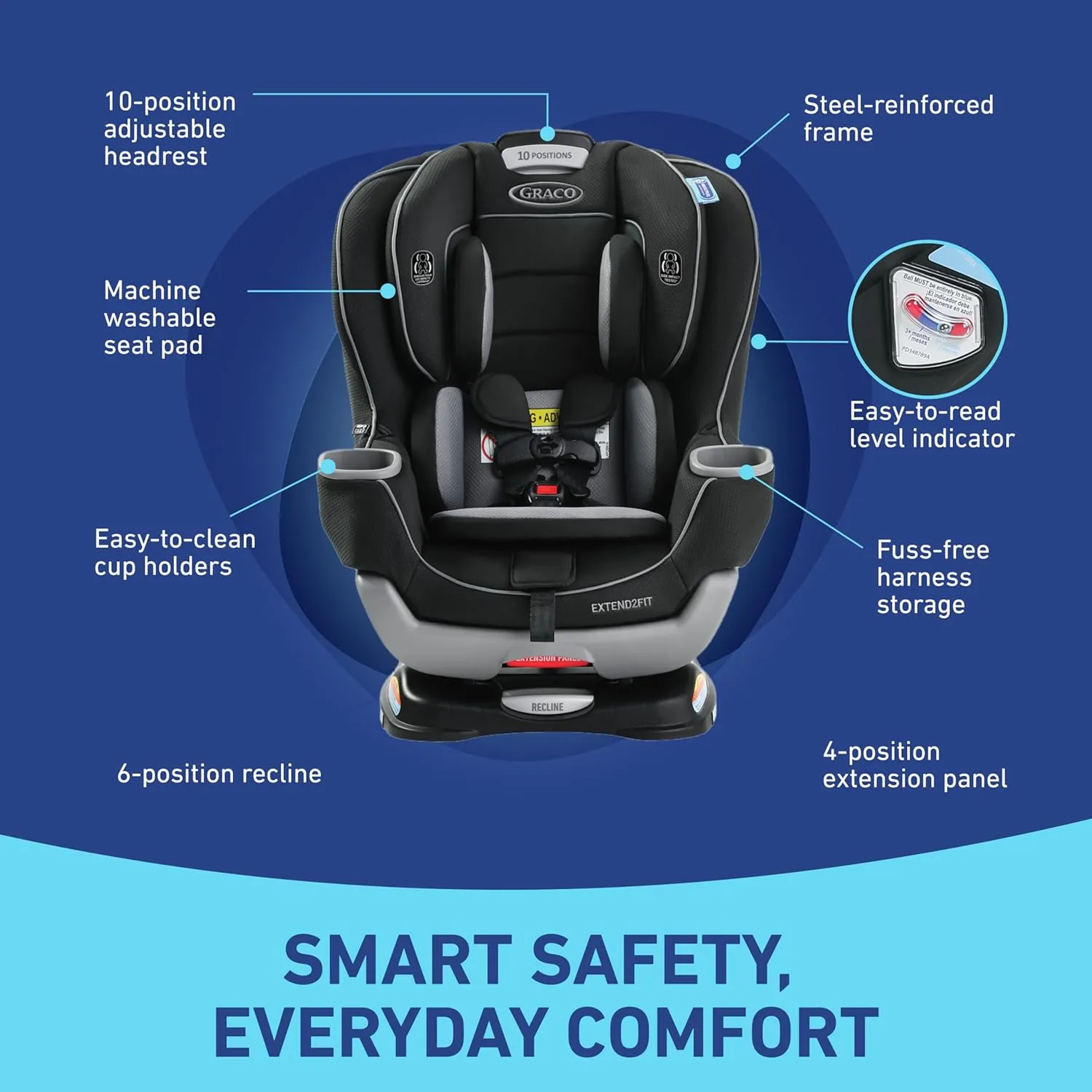 Graco Extend2Fit Convertible Car Seat, Spire, Safe and Comfortable Ride Designed for Growing Children