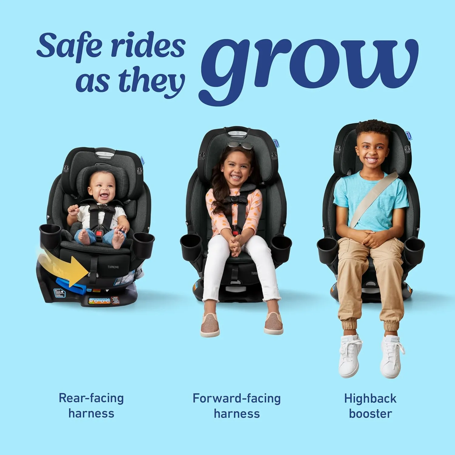 Graco Turn2Me 3-in-1 Rotating Convertible Car Seat, Rear to Forward Facing & Highback Booster, Easy Installation, Brighton