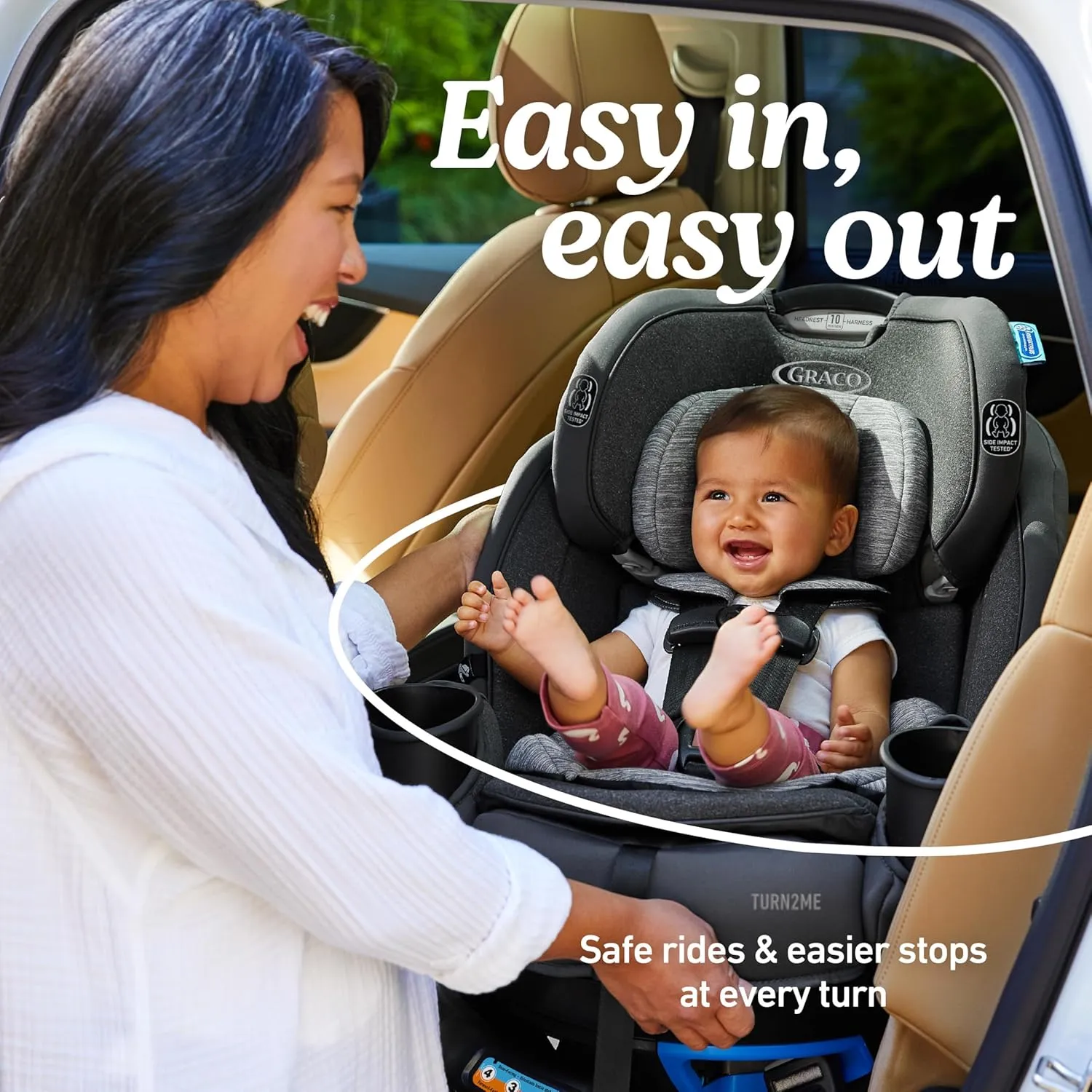 Graco Turn2Me 3-in-1 Rotating Convertible Car Seat, Rear to Forward Facing & Highback Booster, Easy Installation, Brighton
