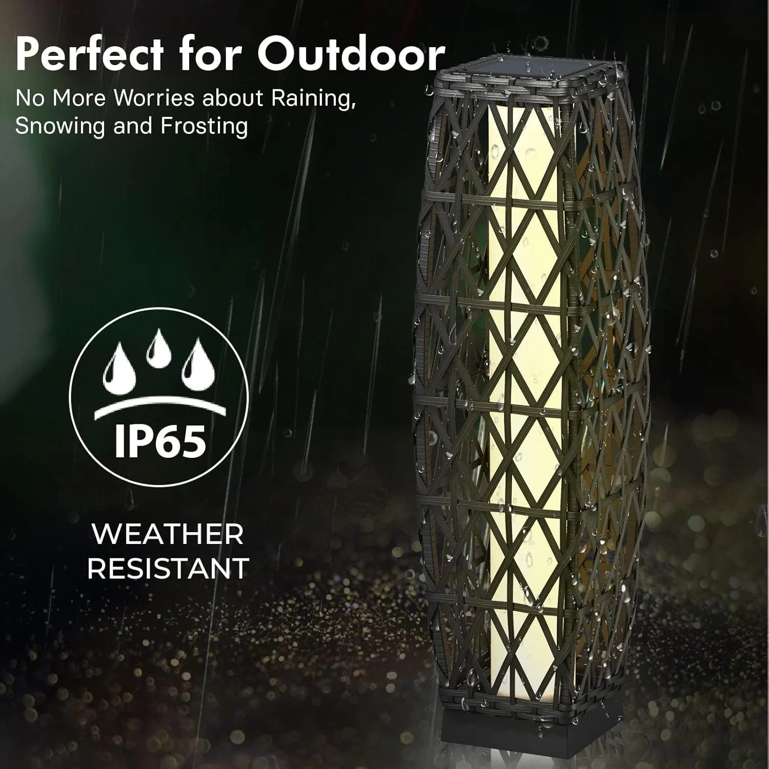 Grand patio 2-Piece Outdoor Solar-Powered Woven Wicker Lantern Floor Lamp Decoration for Deck Garden Lawn Porch - Medium Cindy, Silver Gray