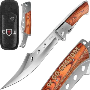 Grand Way Long Blade Folding Knife - Sharp Hunting Hiking Camping Tactical Survival Work Knives for Men Women - Foldable Large Knife with Rosewood Handle - Gift for Dad Husband 4172