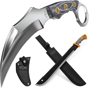 Grand Way Tactical Knife with Sheath – Micarta Handle – Survival Knife with Serrated Blade - Knives for Bushcraft Outdoor Hunting Garden Cutting Trees and Yard Work