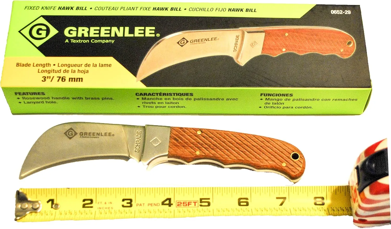 Greenlee Fixed Blade Knife, Hawk Bill, 10.8 In, Brwn