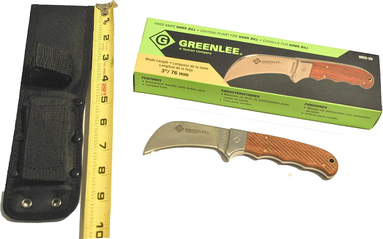 Greenlee Fixed Blade Knife, Hawk Bill, 10.8 In, Brwn