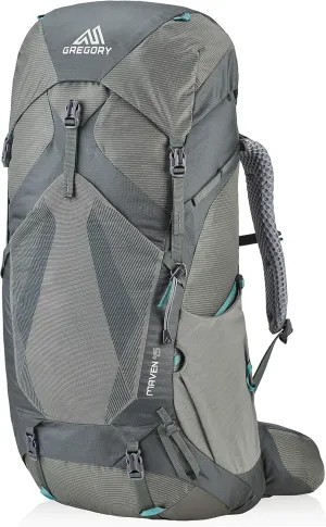 Gregory Maven 45L Women's Backpacking Pack, Breathable Backpanel and Shoulder Harness, Raincover Included, Built-In Hydration Sleeve (Reservoir Not Included), Small/Medium, Helium Grey