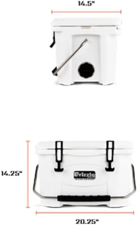 Grizzly 20 Cooler | 20 qt Ice Chest Durable Rotomolded Insulated | Made in USA | Warranty for Life | For Beach Boat Camping Fishing Hunting | G20