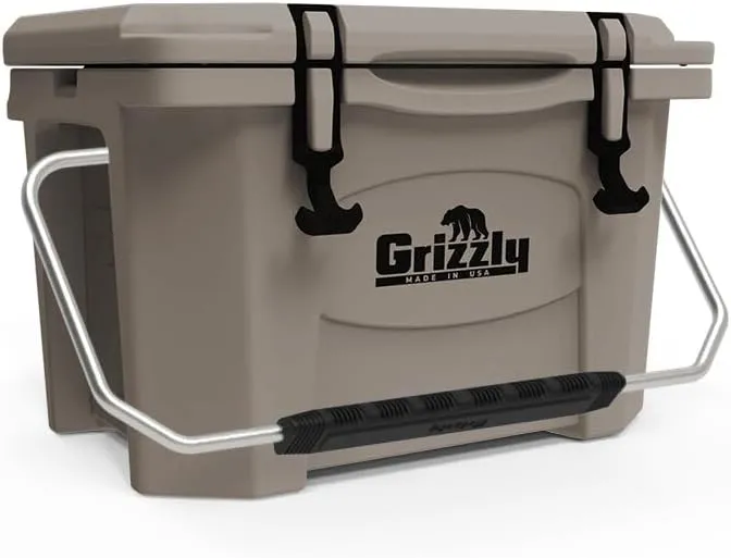 Grizzly 20 Cooler | 20 qt Ice Chest Durable Rotomolded Insulated | Made in USA | Warranty for Life | For Beach Boat Camping Fishing Hunting | G20