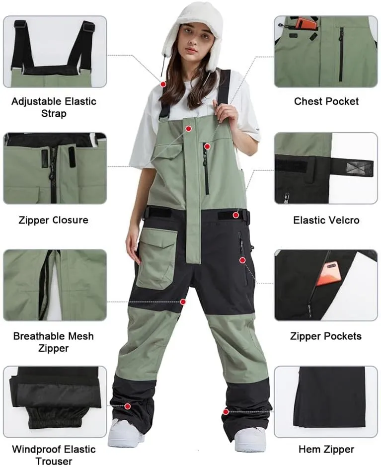 GS SNOWING Womens Snow Bibs Ski Pants Waterproof Windproof Insulated Ripstop Snowboarding Overalls for Winter Sport
