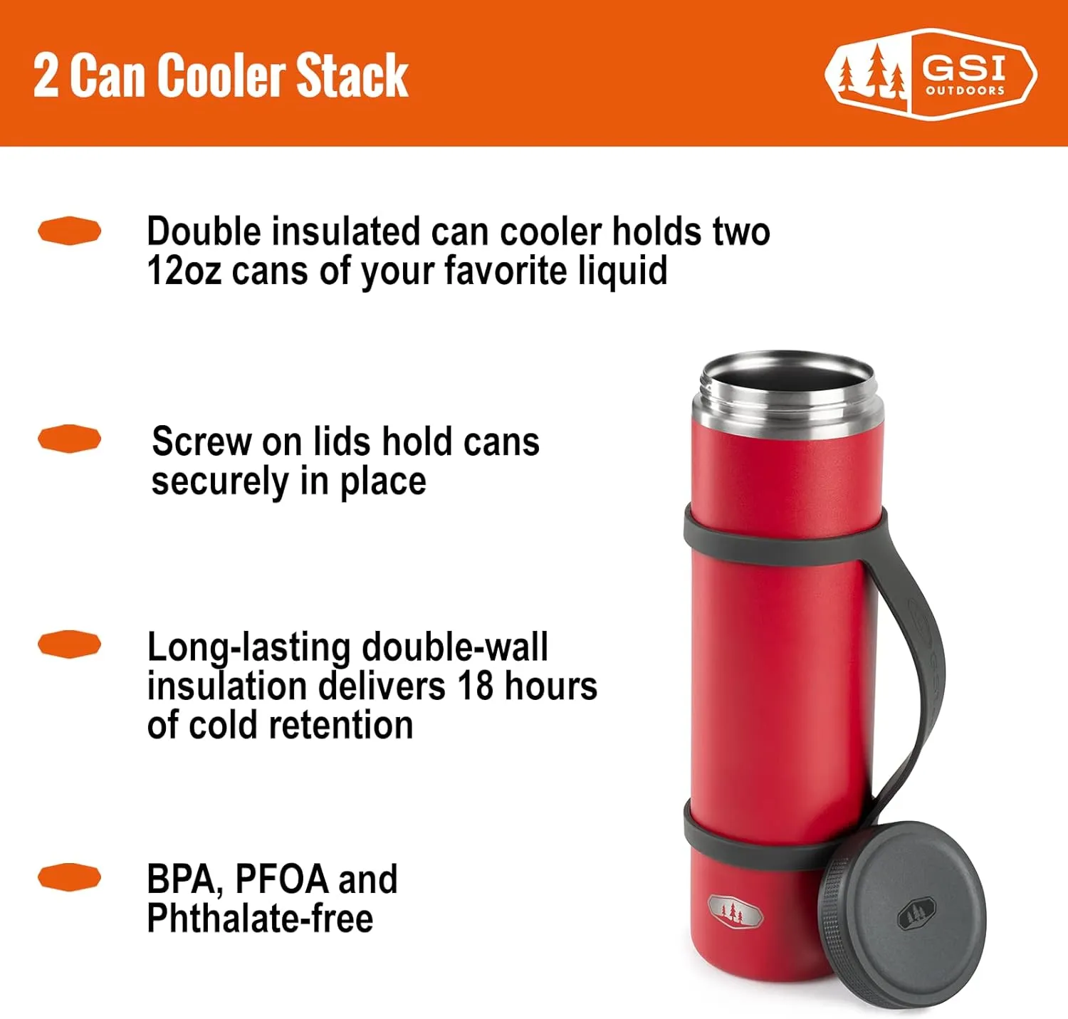 GSI Outdoors 2 Can Cooler, Double Insulated Tube I Fits 2 x 12 oz. Beer & Soda Cans for Travel