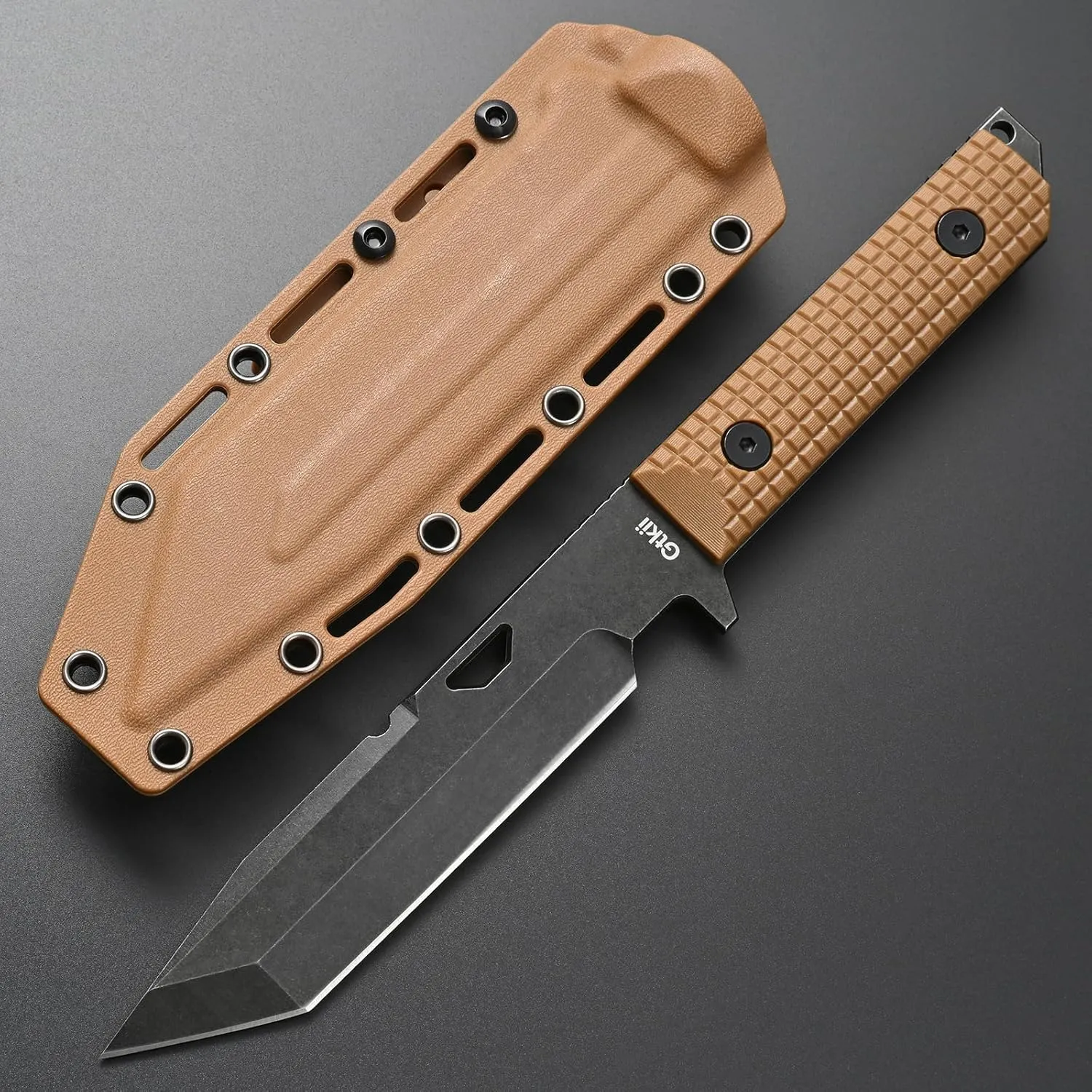 GTK5 Fixed Blade Knife AUS-10 Steel Blade Full Tang Nylon Fiberglass Handle EDC Fixed Knifes for Outdoor Camping Hunting (brown)