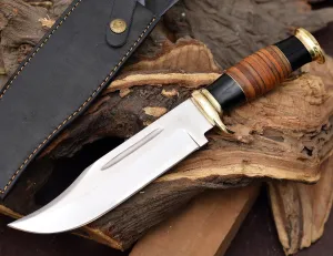 Handmade 13 inches Crocodile Dundee Bowie Knife with sheath Mirror Polished D2 Steel for Outdoor, Camping, hunting, bushcraft, Horn and Leather Handle
