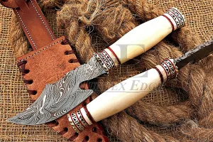 Handmade Damascus Hunting Knife - Walnut Wood Handle-13.25" Fixed Blade Knife with Leather Sheath-Master Quality EDC Survival Knife-Camping Knife Ideal Gift for Men and Women