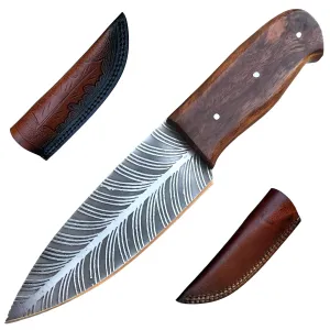 Handmade Ragnar Knife, Odin Viking Knife, Fixed Blade Knife Skinner/Outdoor knife with Leather Sheath & Razor Sharp Blade with Rose Wood Handle (Unique)