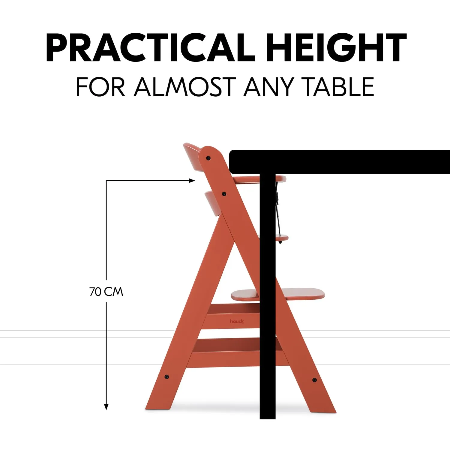 hauck Alpha  High Chair for Children from 6 Months up to 90 kg, Includes Protective Bar, 5-Point Harness and Crotch Strap, Growing with Your Child Made of FSC® Certified Beech Wood (Cork)