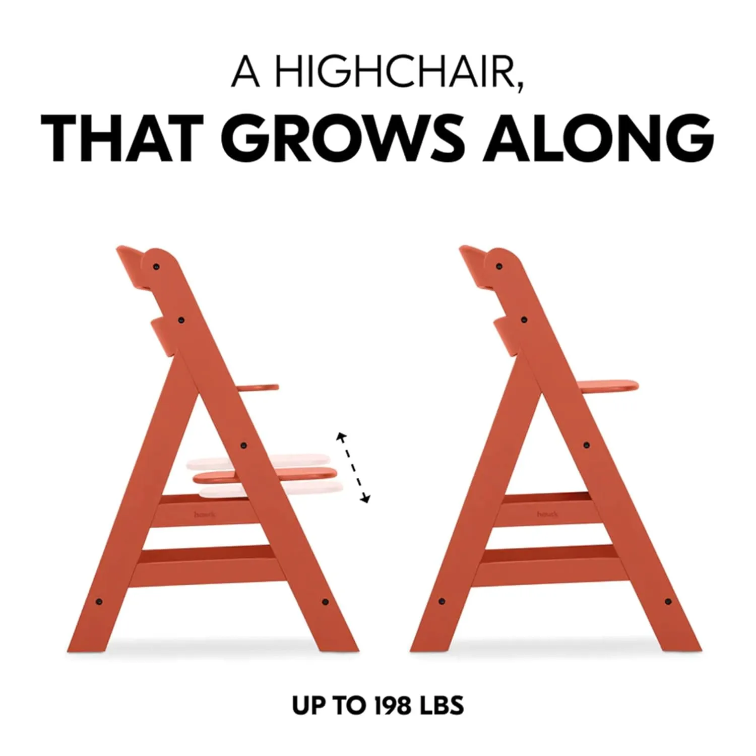 hauck Alpha  High Chair for Children from 6 Months up to 90 kg, Includes Protective Bar, 5-Point Harness and Crotch Strap, Growing with Your Child Made of FSC® Certified Beech Wood (Cork)