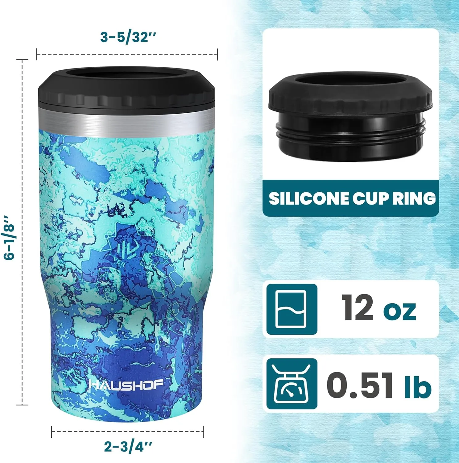 HAUSHOF Can Cooler, 12 oz Slim Can Cooler, 4 in 1 Insulated Beer Can Cooler, Fits for 12 oz Standard Can|12 oz Slim Can|12 oz Beer Bottle, Perfect for Camping, Beach, Picnic