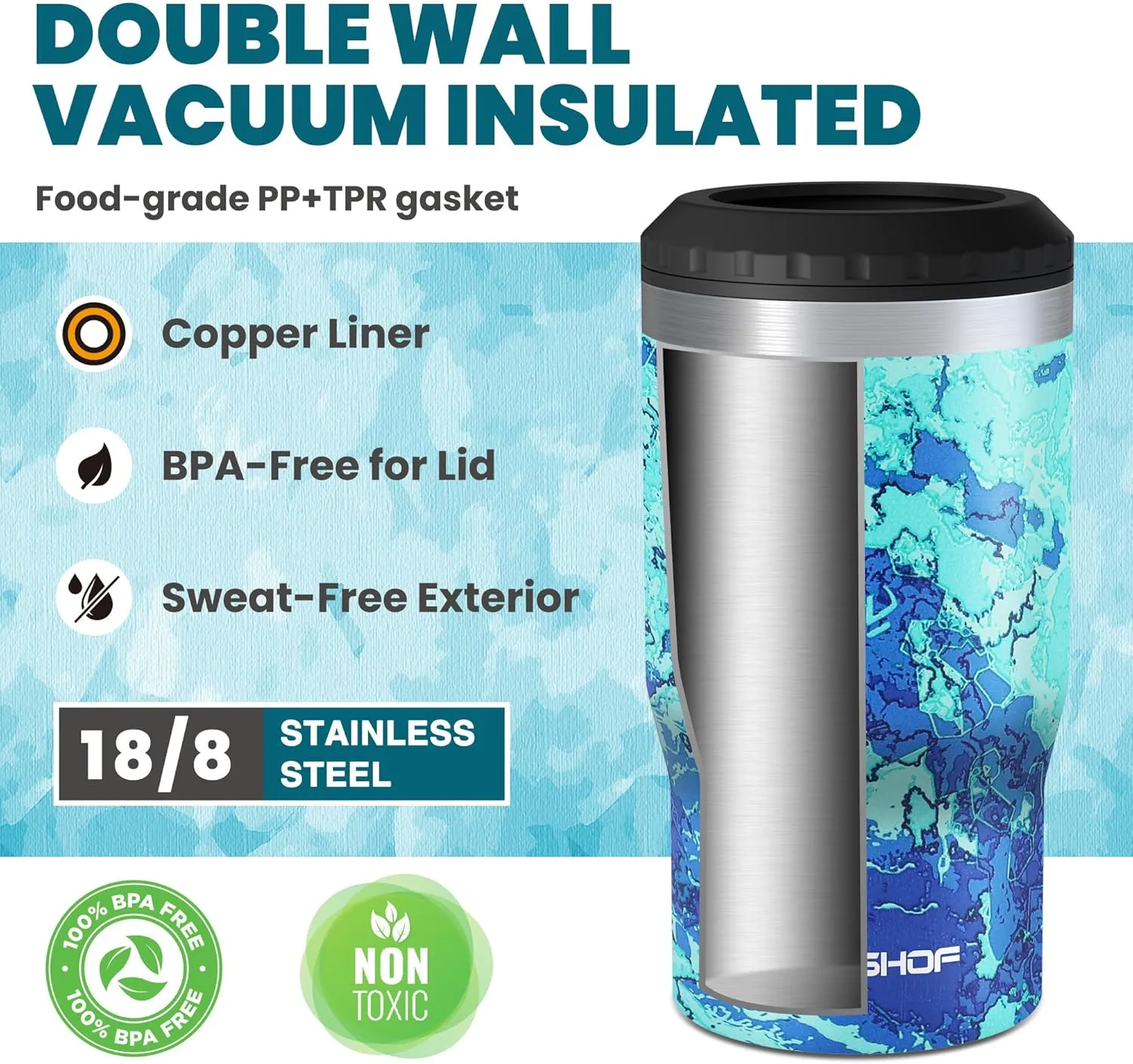 HAUSHOF Can Cooler, 12 oz Slim Can Cooler, 4 in 1 Insulated Beer Can Cooler, Fits for 12 oz Standard Can|12 oz Slim Can|12 oz Beer Bottle, Perfect for Camping, Beach, Picnic