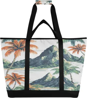 Hawaiian Coastline Reusable Insulated Cooler Bag with Ice Pack Compartment - Large 80L Waterproof Thermal Grocery Tote for Picnic Beach Camping Lunch Storage