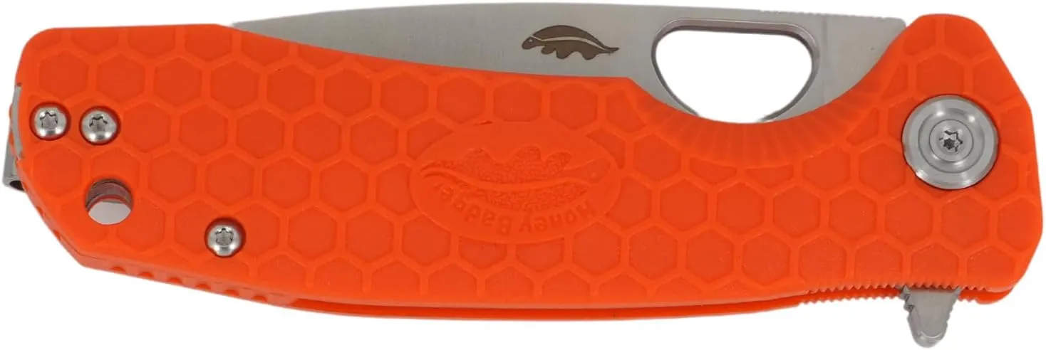 HB1035 Honey Badger Pocket Knife Folding Flipper EDC Deep Pocket Carry for Outdoor Tactical Knife Survival Camping Drop Point Small Orange 8Cr13Mov