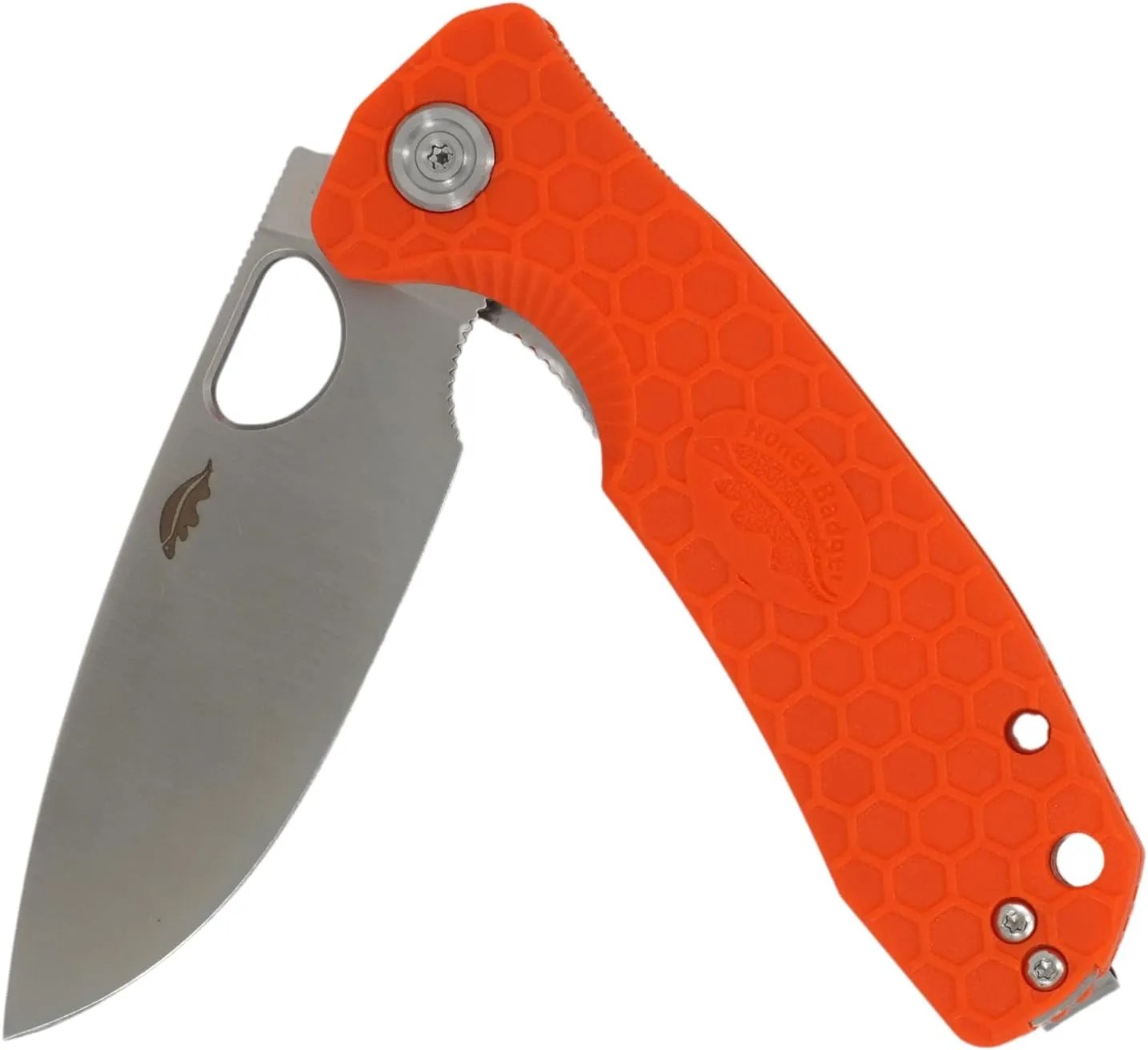 HB1035 Honey Badger Pocket Knife Folding Flipper EDC Deep Pocket Carry for Outdoor Tactical Knife Survival Camping Drop Point Small Orange 8Cr13Mov