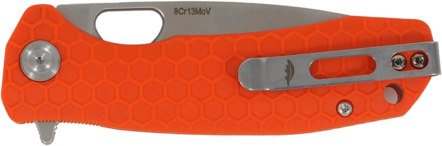 HB1035 Honey Badger Pocket Knife Folding Flipper EDC Deep Pocket Carry for Outdoor Tactical Knife Survival Camping Drop Point Small Orange 8Cr13Mov
