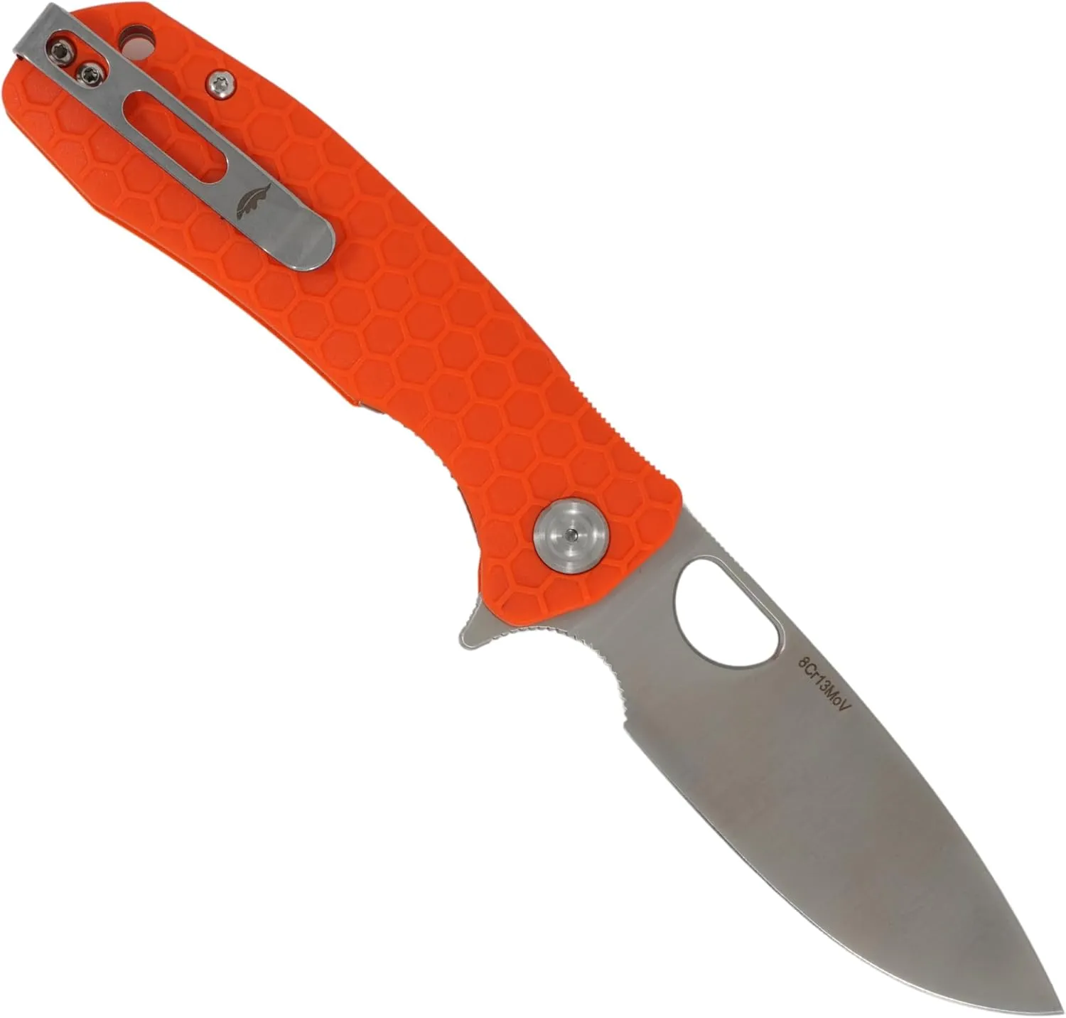 HB1035 Honey Badger Pocket Knife Folding Flipper EDC Deep Pocket Carry for Outdoor Tactical Knife Survival Camping Drop Point Small Orange 8Cr13Mov