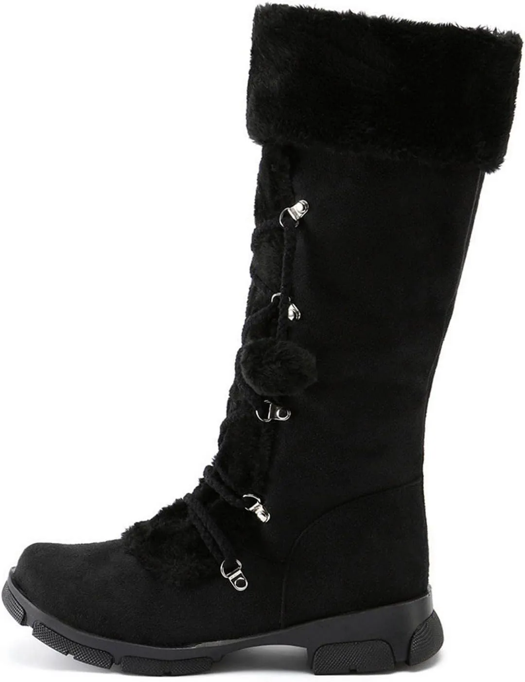 Hbeylia Mid Calf Winter Snow Boots For Women Girls Fashion Plush Fur Lined Suede Lace Up Round Toe Chunky Block Mid Heels Motorcycle Riding Combat Boots Thermal Fleece Lining Fuzzy Dress Tall Boots