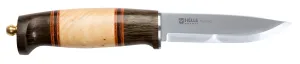Helle-Harding, 100mm triple laminated full tang blade, embossed dark brown sheath