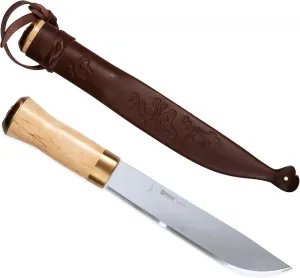 HELLE Knives - Lappland - Traditional Nordic Utility Knife - 8.4" Sandvik Stainless Steel Blade with Birch Handle and Leather Sheath - Made in Norway