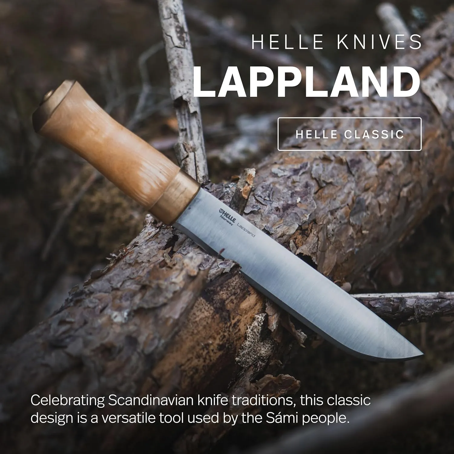 HELLE Knives - Lappland - Traditional Nordic Utility Knife - 8.4" Sandvik Stainless Steel Blade with Birch Handle and Leather Sheath - Made in Norway